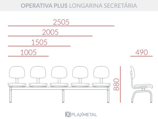 Cadeira Operativa Plus Longarina Secretária Slim - Imagem 10