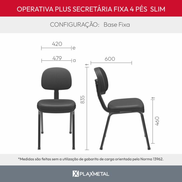 Cadeira Operativa Plus Secretária Fixa 4 Pés Slim - Imagem 10