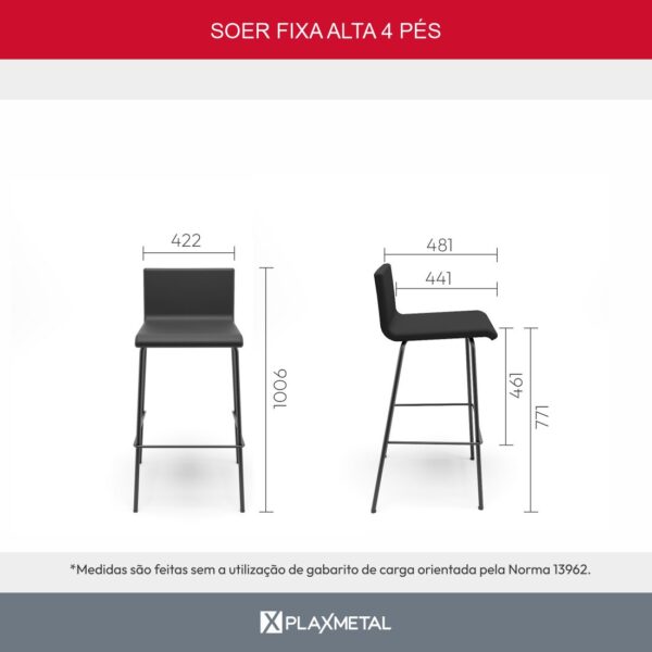 Cadeira Soer Fixa 4 Pés Alta - Imagem 10