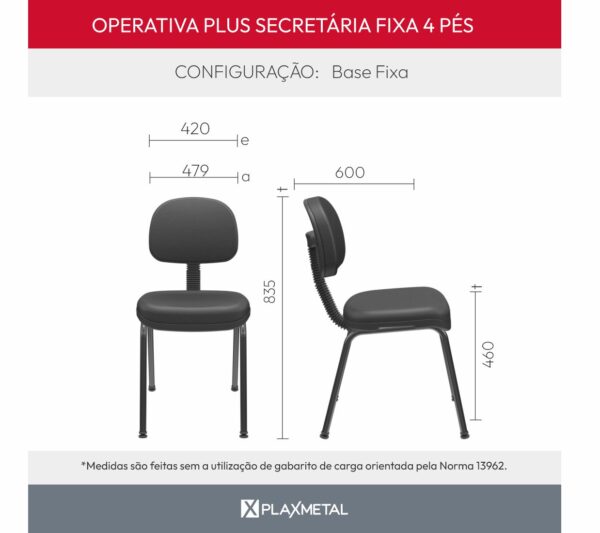 Cadeira Operativa Plus Secretária Fixa 4 Pés - Imagem 10