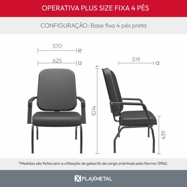 Cadeira Operativa Plus Size Fixa 4 Pés - Imagem 10